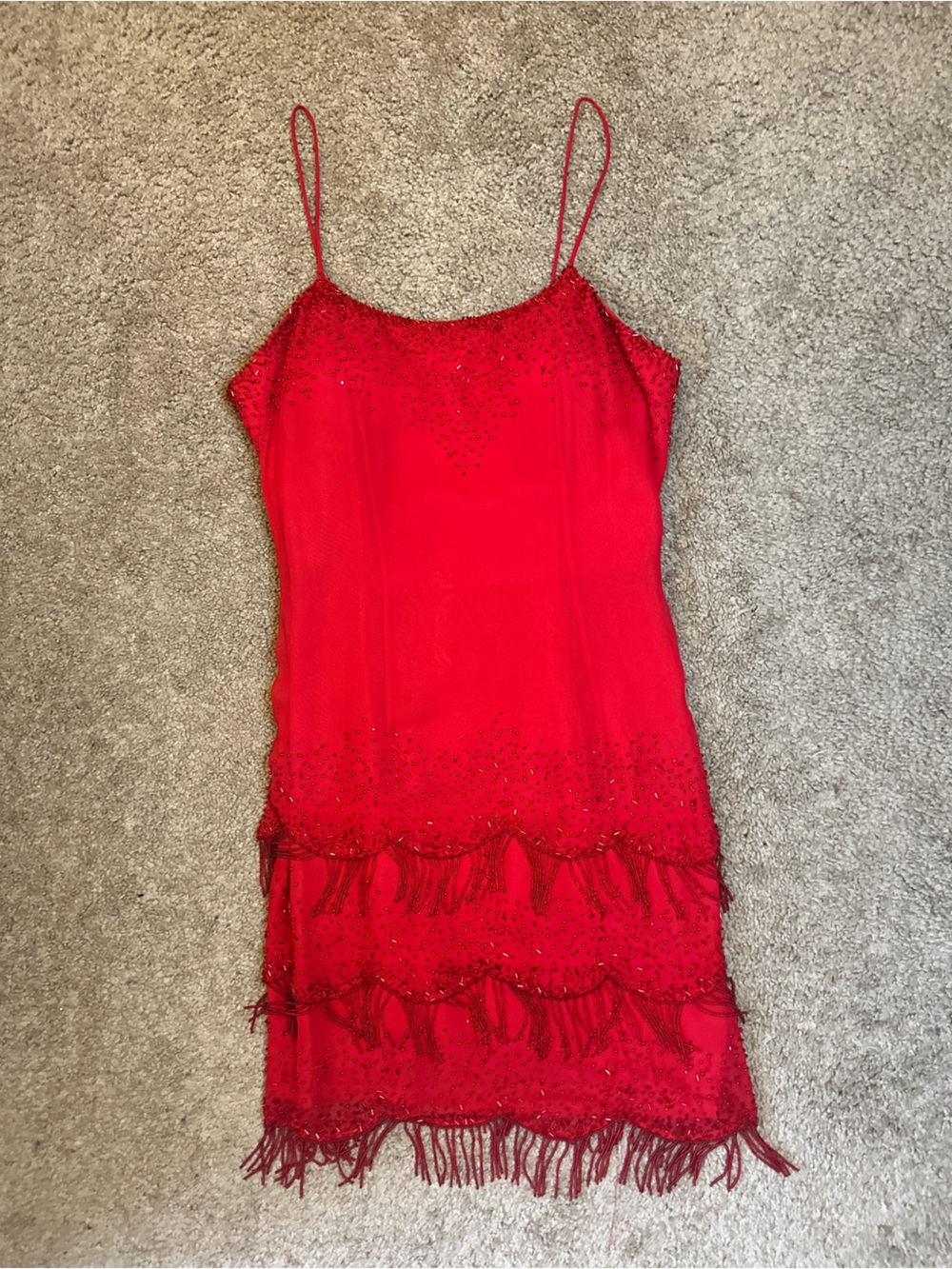 Red Beaded Fringe Dress